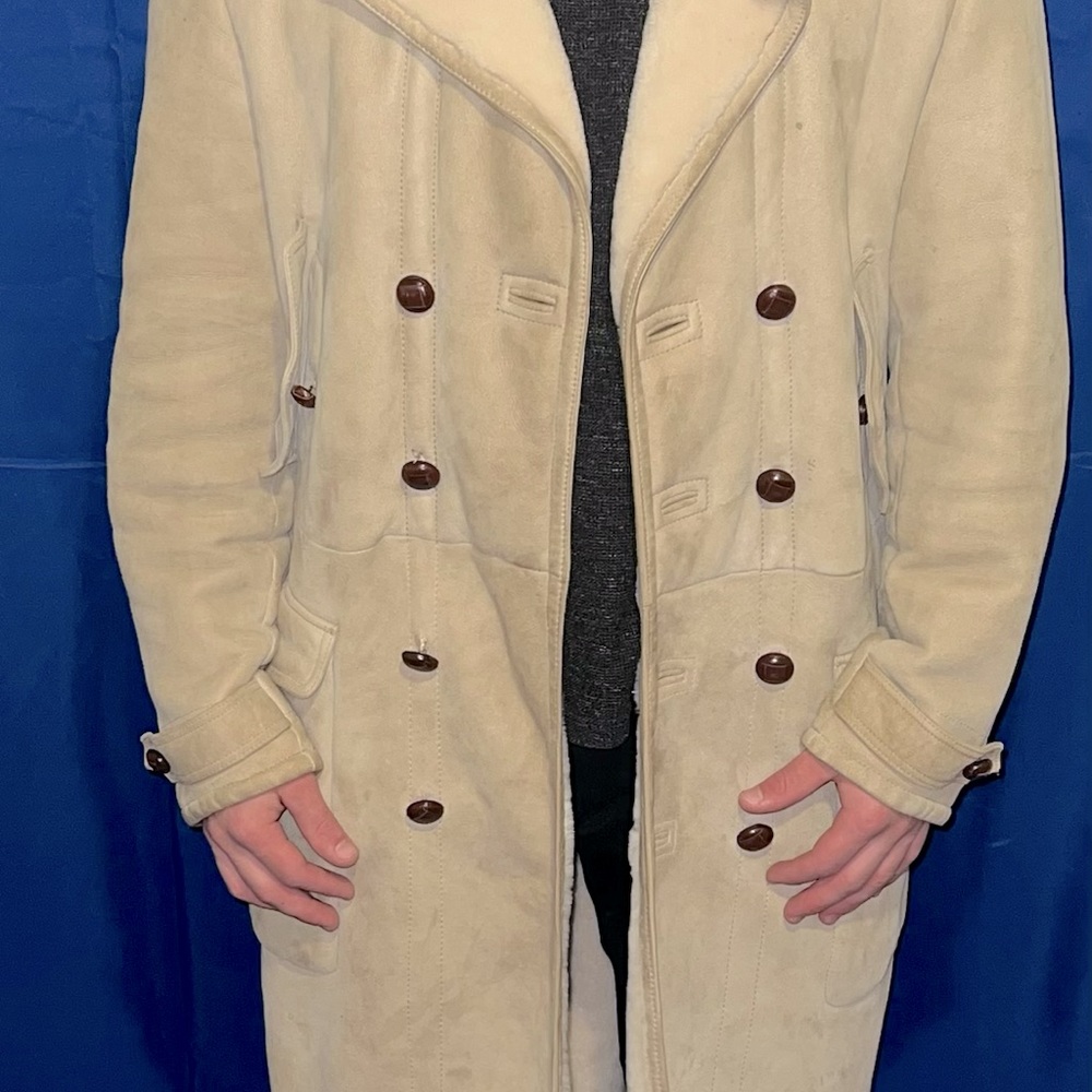 Yves St. Laurent suede beige winter coat.